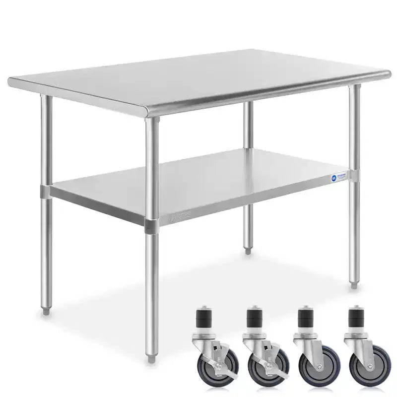 GRIDMANN Stainless Steel Table with 4 Casters (Wheels), NSF Commercial Kitchen Work & Prep Table