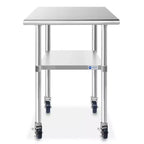 Table en acier inoxydable avec 4 roulettes, table de travail et de préparation de cuisine commerciale certifiée NSF