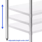 Table en acier inoxydable avec 4 roulettes, table de travail et de préparation de cuisine commerciale certifiée NSF
