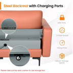 Canapé d'angle modulable en L avec méridienne réversible et 2 ports USB Rose corail/Gris