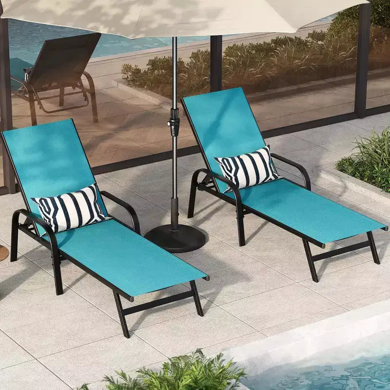 Lot de 2 chaises longues de jardin, transat inclinable réglable sur 5 positions, tissu Textilène, chaise longue de piscine de 193 cm pour terrasse, jardin et bord de piscine